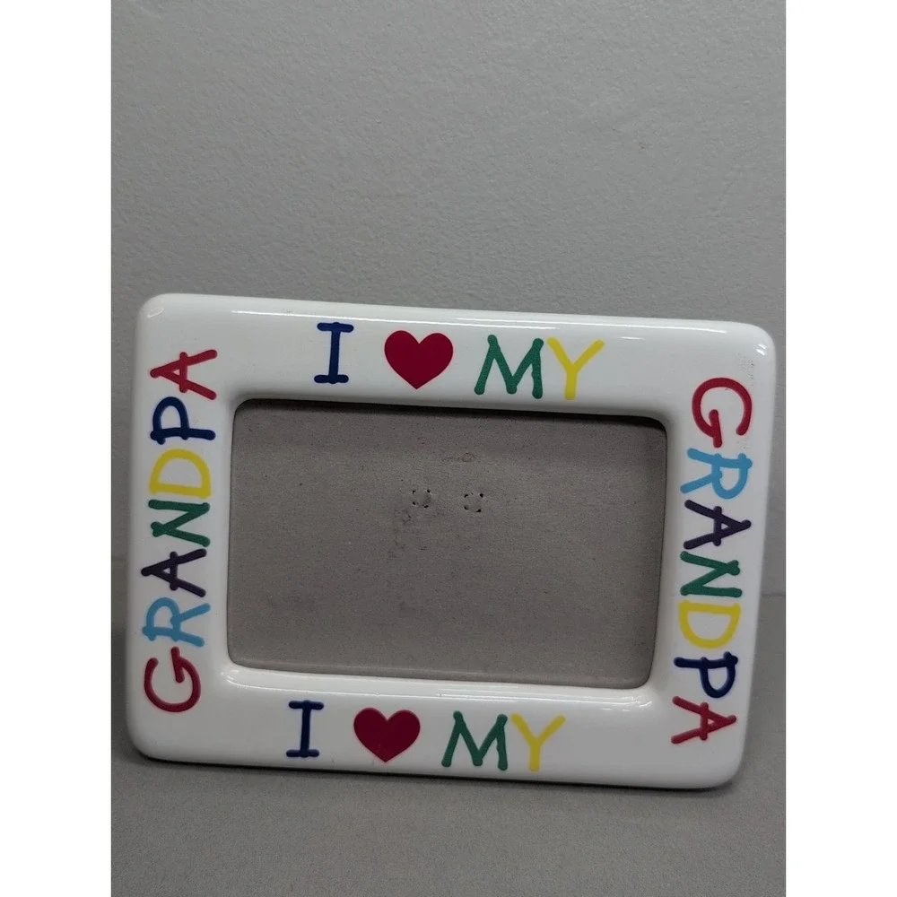 Vintage 'I Love My Grandpa' Photo Frame Crayon Art Style Father's Day Gifts